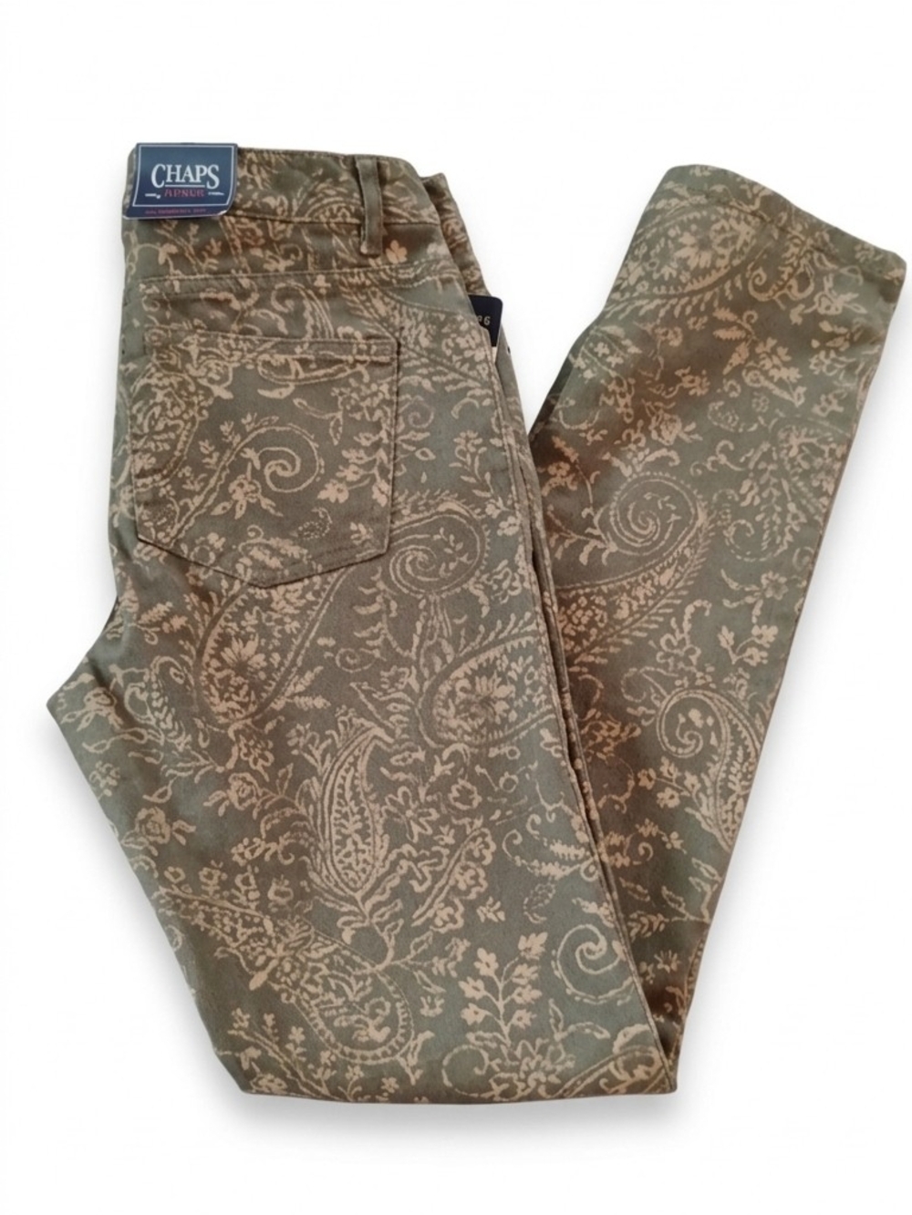 CHAPs Women’s Olive Paisley Print Pants Size. 4